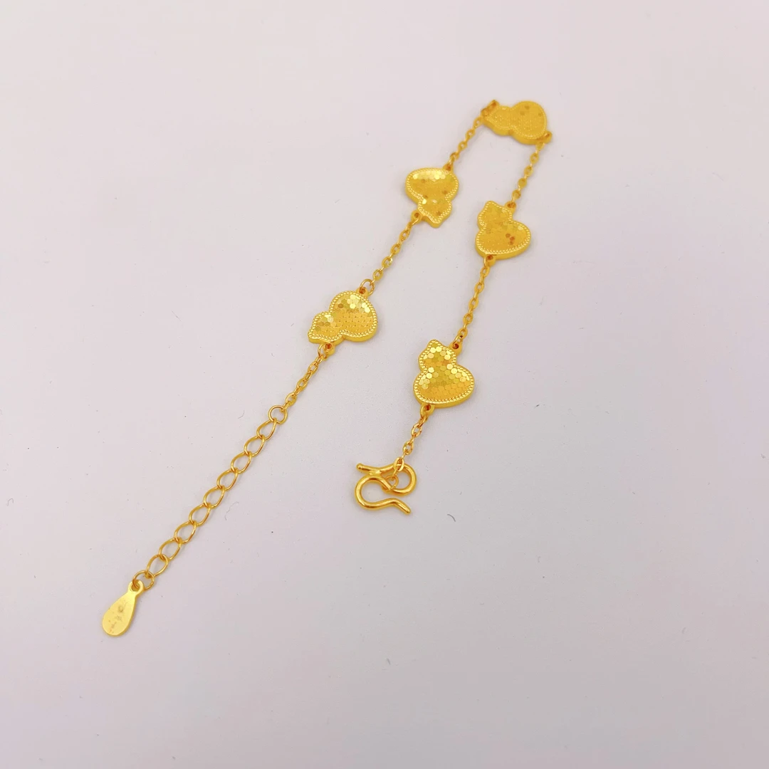 足银银制品 足银龙鳞葫芦手链轻奢时尚镶嵌女款百搭金色精致精美