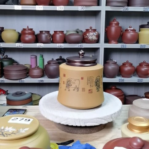 紫砂茶叶罐一斤装吸力罐五牛图茶叶罐