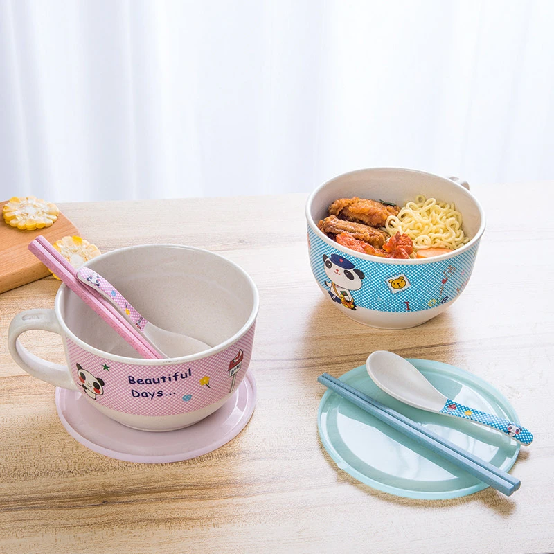 泡面碗带盖仿陶瓷可微波炉可爱防摔大容量儿童成人单人碗筷套装