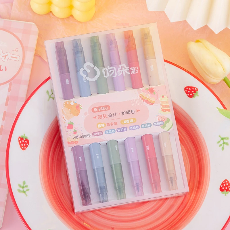 莫兰迪护眼荧光双头学生用马卡龙标记画重点学习必备用品