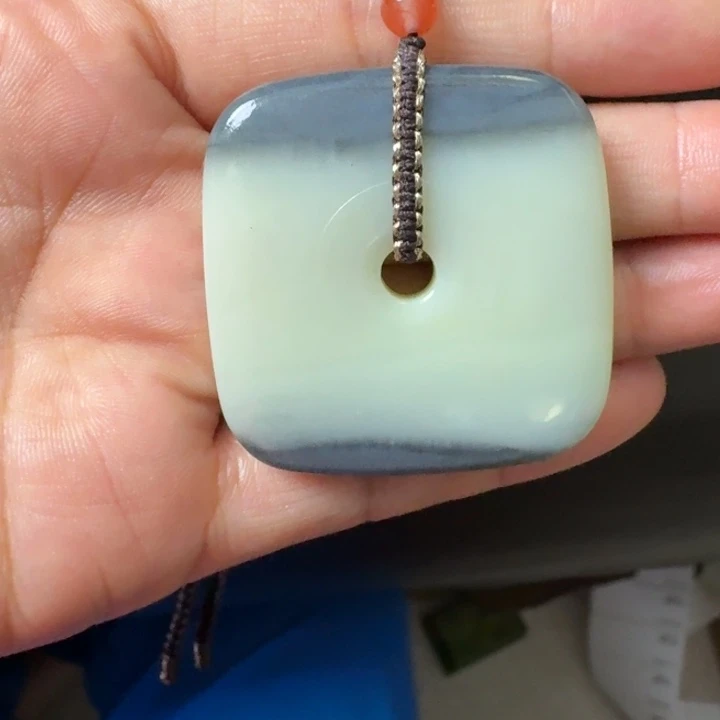 和田玉未镶嵌颈饰青花籽平安扣42