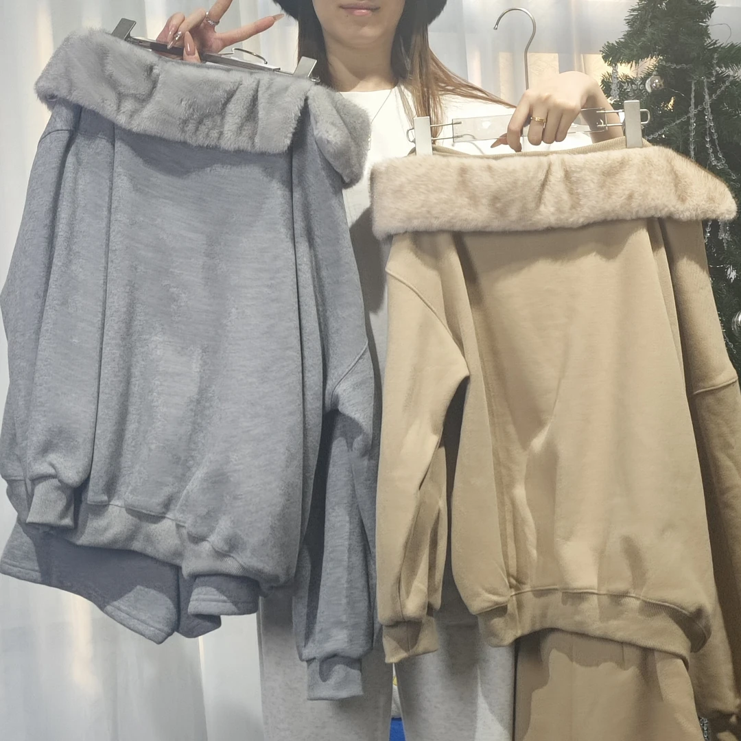 韩系慵懒风毛领卫衣女秋冬新款宽松休闲百搭加绒加厚上衣外套