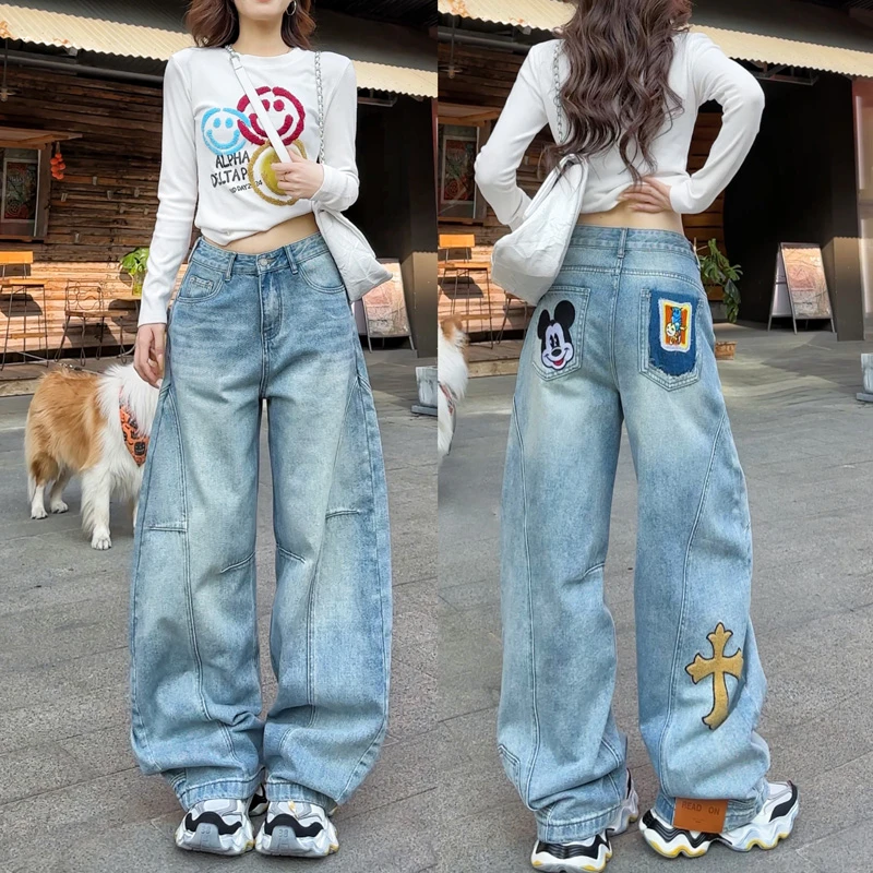 39638高品质重工刺绣结构弯刀裤女2025年春季新款直筒显瘦休闲裤