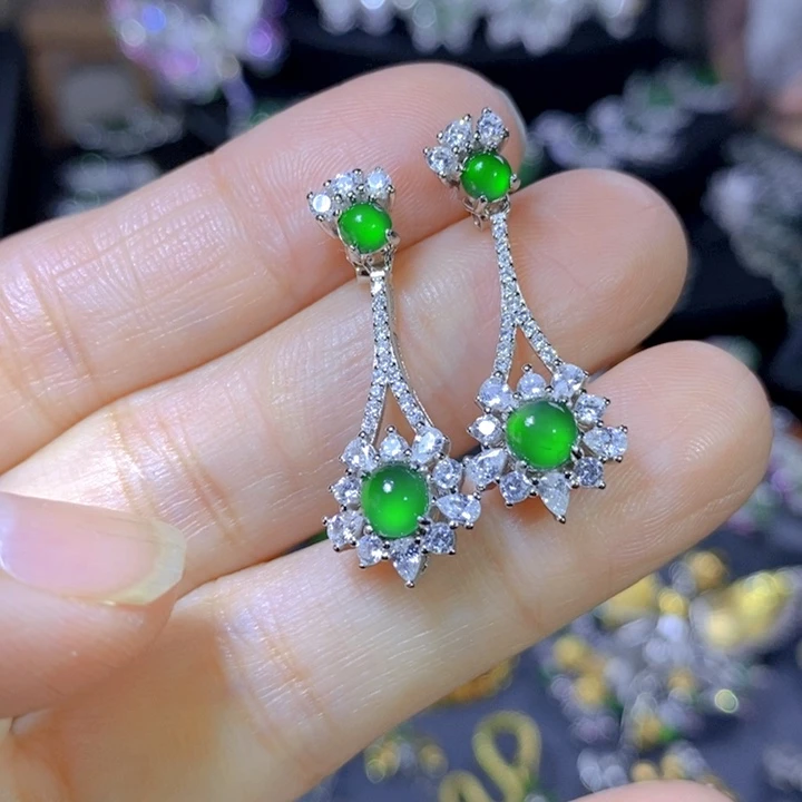 翡翠戒指银S925镶嵌天然翡翠