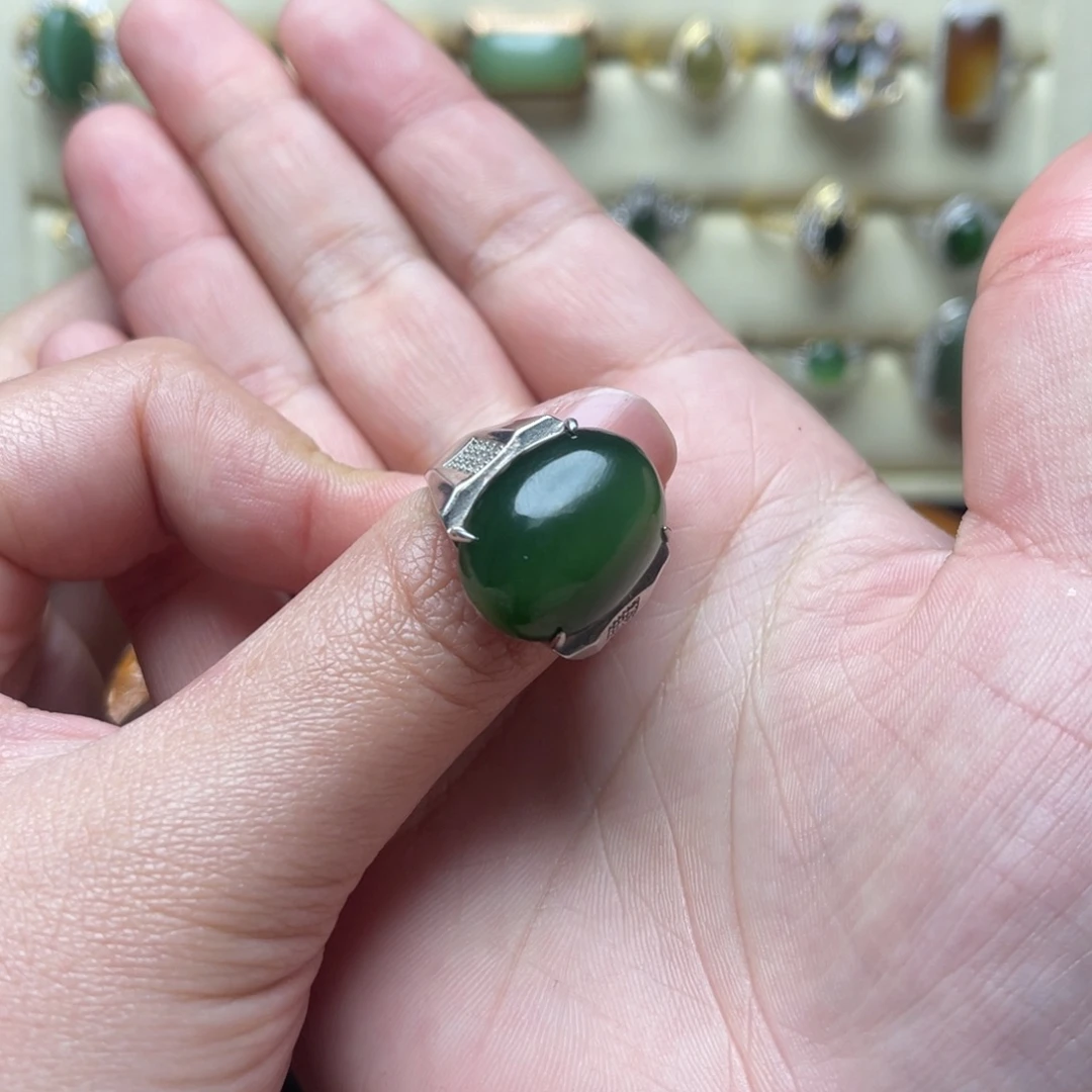 和田玉（碧玉）银S925镶嵌戒指