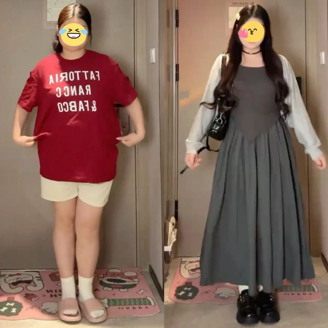 大码女装韩系假两件吊带连衣裙秋季微胖mm显瘦设计感针织披肩套装