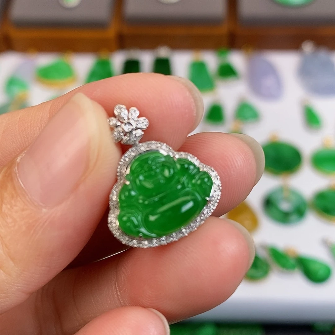 吊坠(不含链)18K金镶嵌翡翠