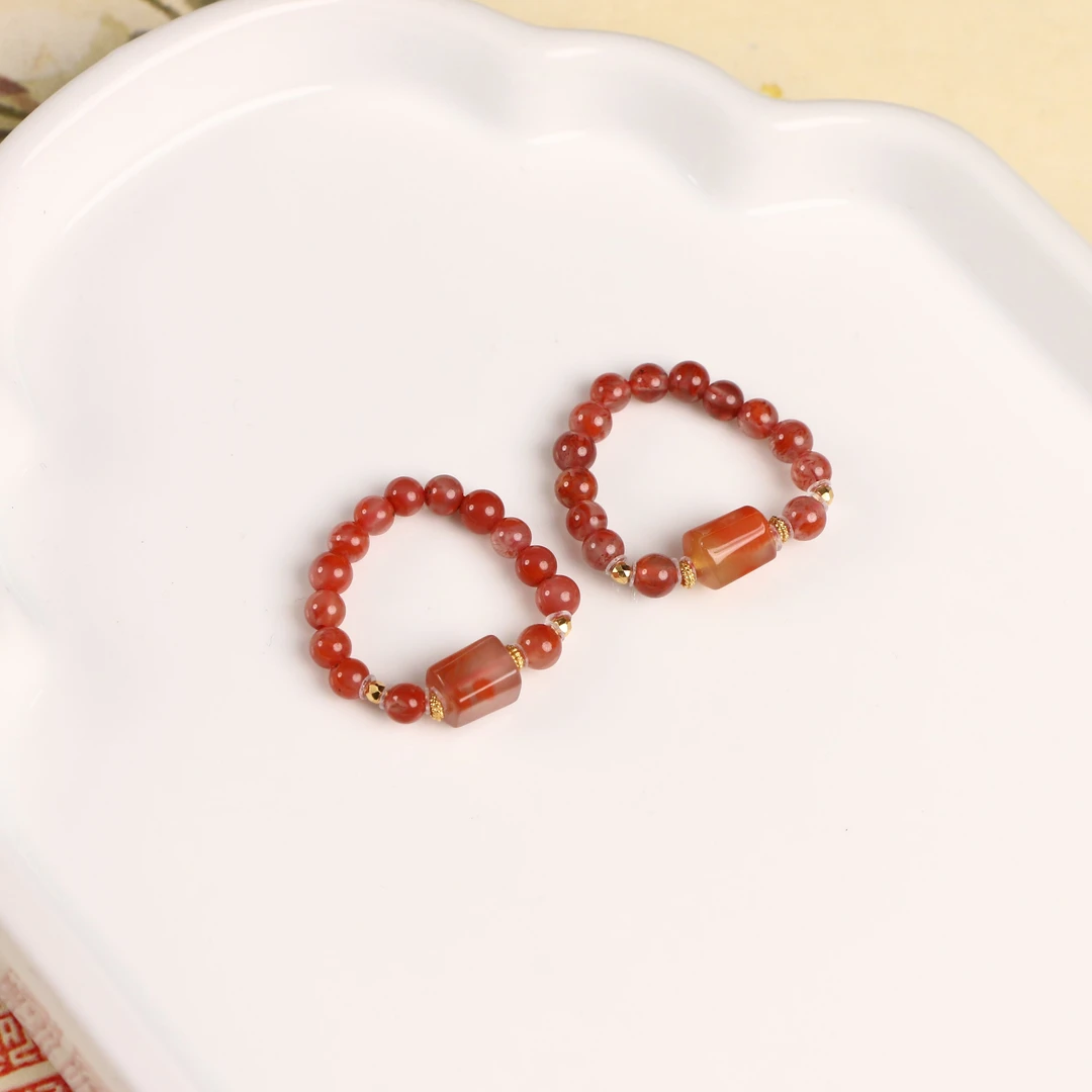 DIY925银牛血红南红方糖戒指（多样性发一）