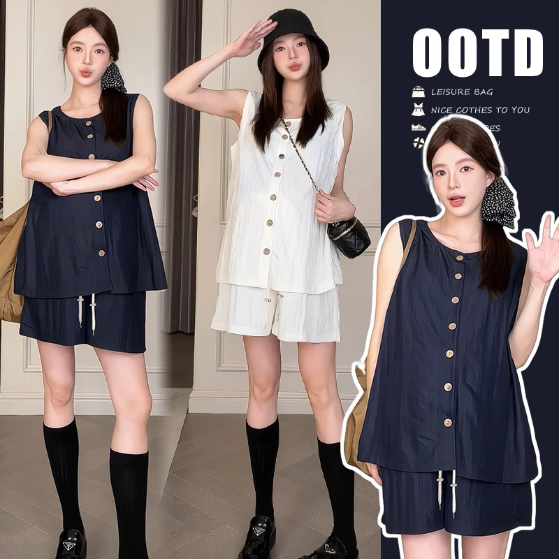 孕妇装孕妇休闲夏季套装莱赛尔天丝新款无袖短袖时尚显瘦套装