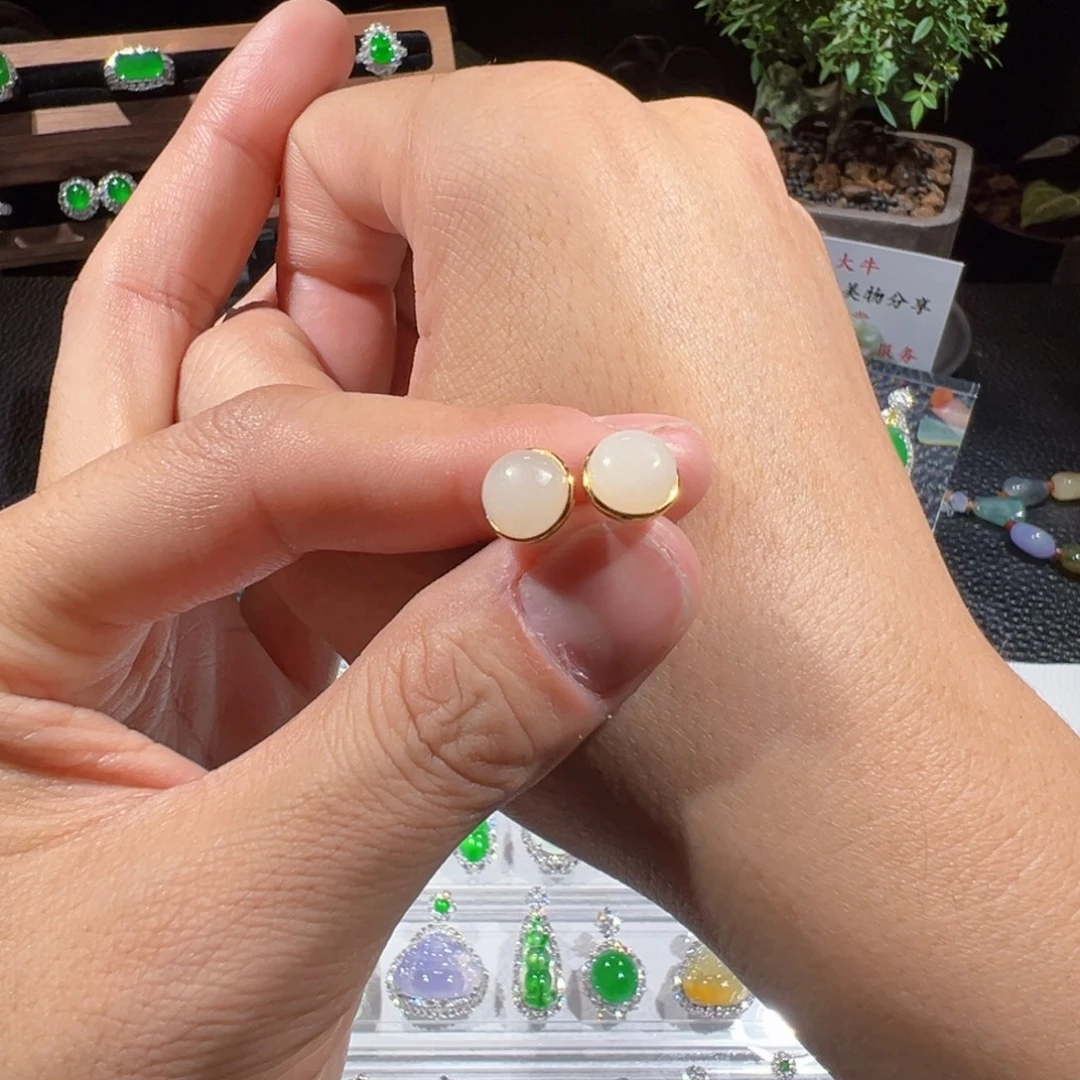 和田玉银S925镶嵌耳饰福利耳钉