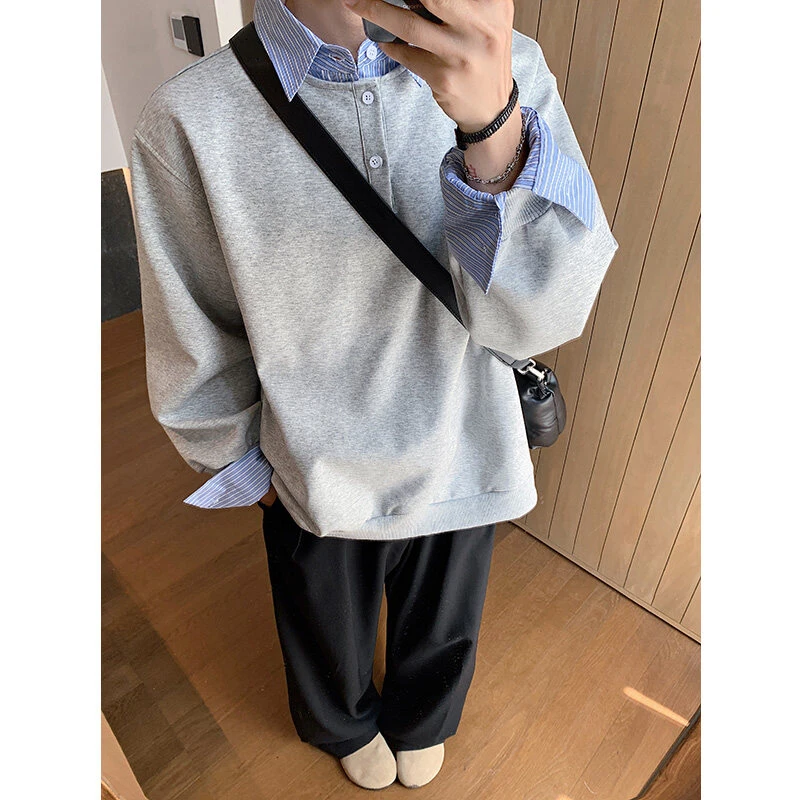 春秋假两件卫衣男生百搭时尚韩系叠穿设计上衣开衫