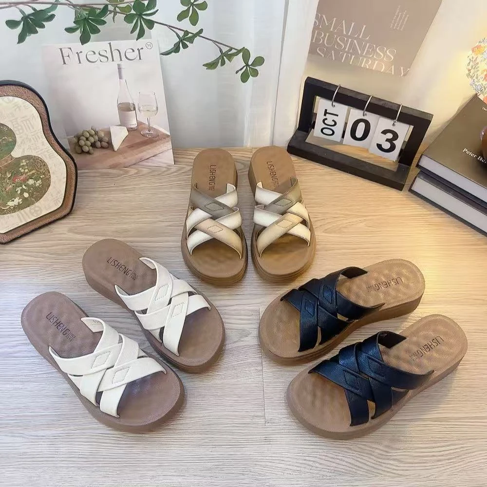 R079新款交叉厚底舒适百搭软底复古凉拖鞋