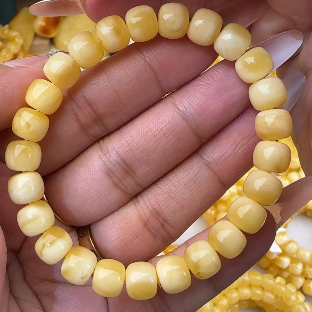 蜜蜡未镶嵌手链浓白花老型手串