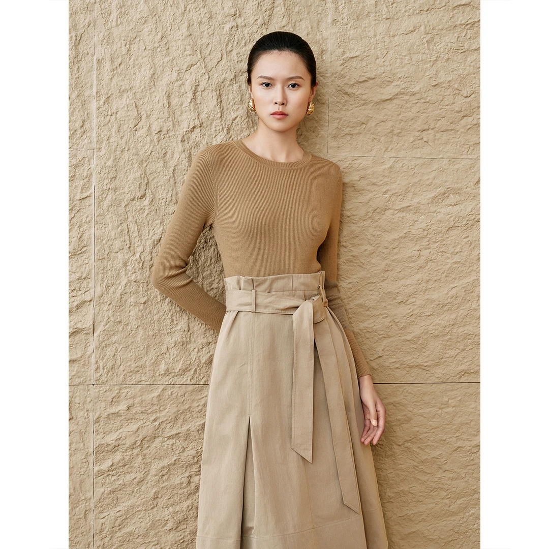 「FACADE」INSUN恩裳复古气质真丝羊毛假两件收腰连衣裙9C35105140