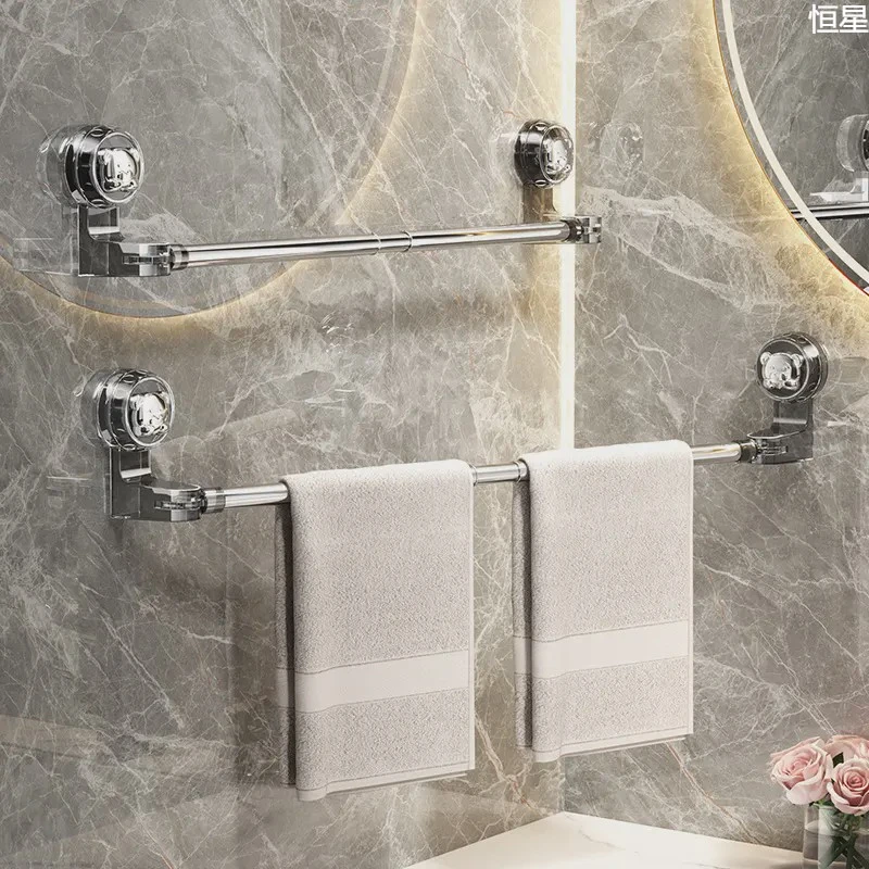 吸盘可伸缩毛巾杆吸盘可旋转转角毛巾架鞋架免打孔浴室收纳架轻奢
