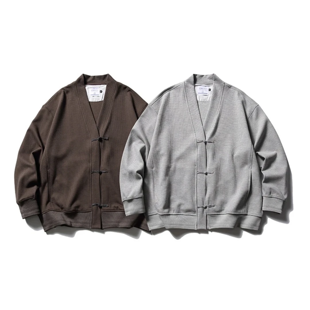 新中式V领针织衫秋季盘扣基础款cityboy开衫外套 Wt1269