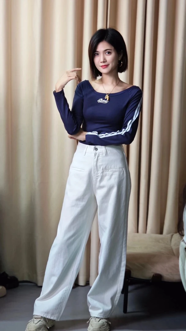 2024新款一字领长袖女T恤时尚潮流百搭修身打底上衣 7152