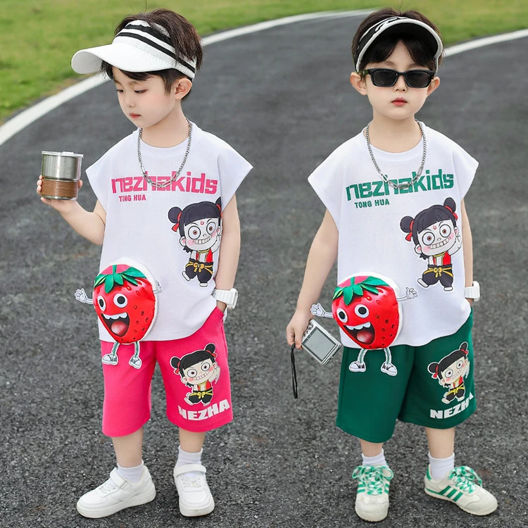 哪吒儿童服装男童夏装套装3-6岁8洋气宝宝男孩夏季无袖背心两件套