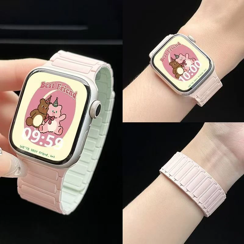 张婧仪同款iWatch10表带波纹9硅胶磁吸8浅色系7夏天腕带三株磁吸