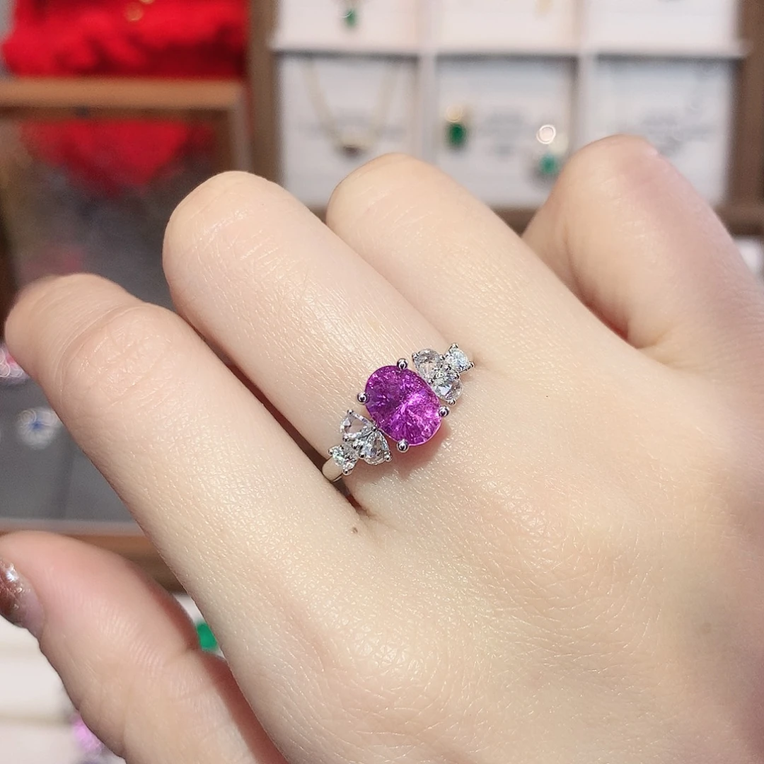 彩色蓝宝石铂Pt950镶嵌戒指2.15ct/天然宝石/七天无理由