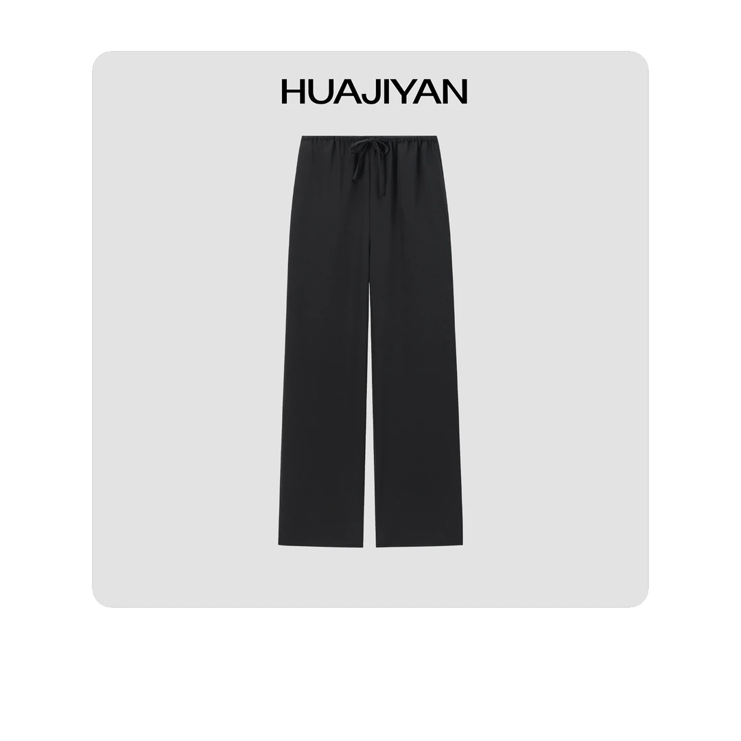 华吉言/HUAJIYAN【垂墨】桑蚕丝定制面料抽绳腰头直筒休闲裤