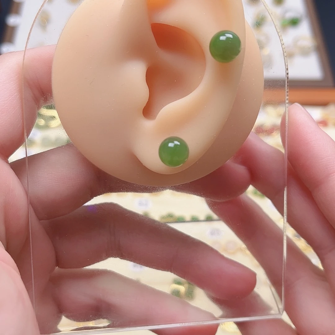 和田玉银S925镶嵌耳饰