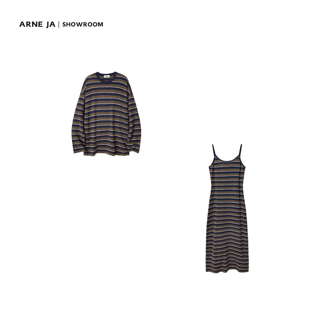 ARNE JA｜秩序美学立体冷条纹撞色羊毛松弛针织衫连衣裙6346/7