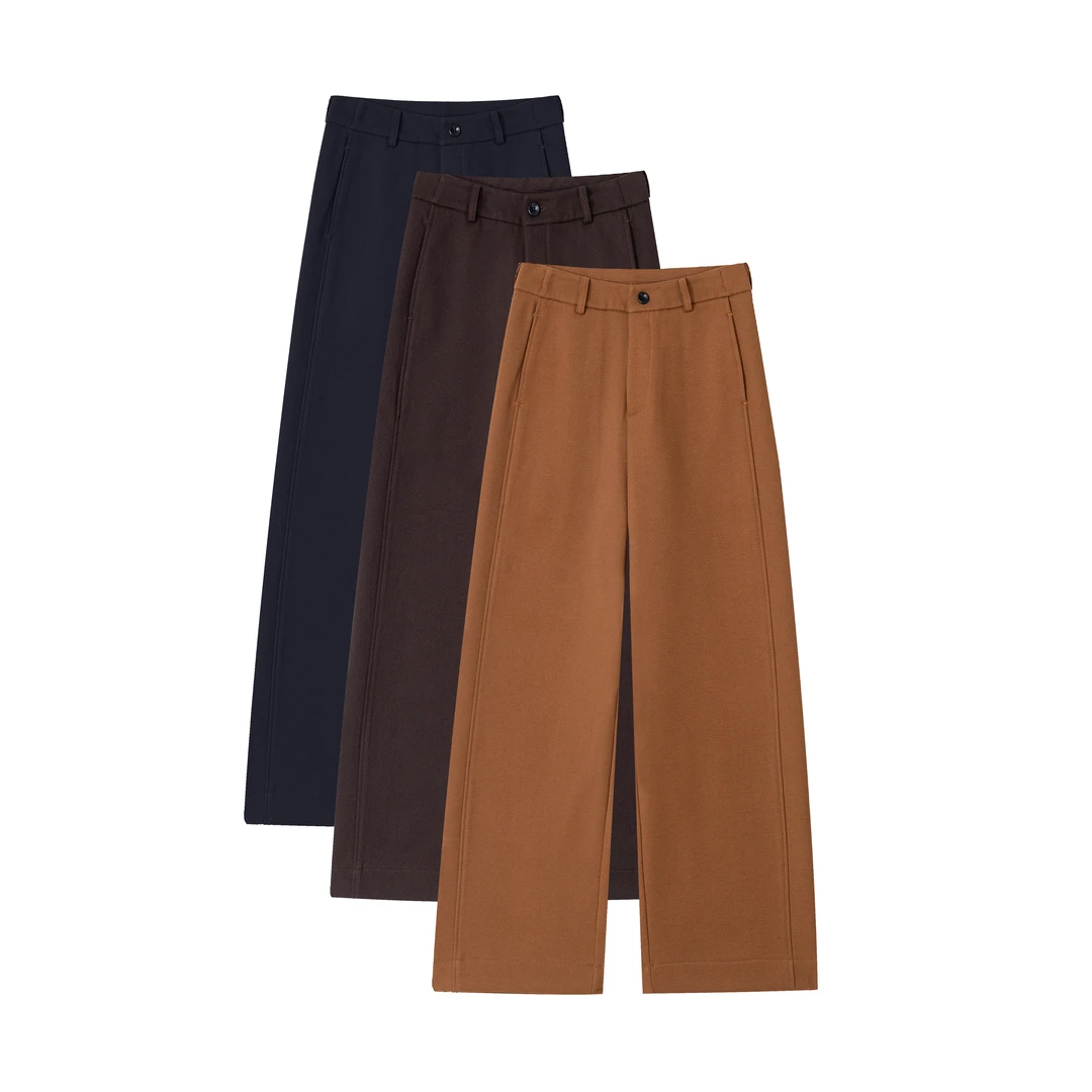 2025冬季新款高腰加厚慵懒风阔腿裤纽扣休闲裤时尚十分筒裤65813