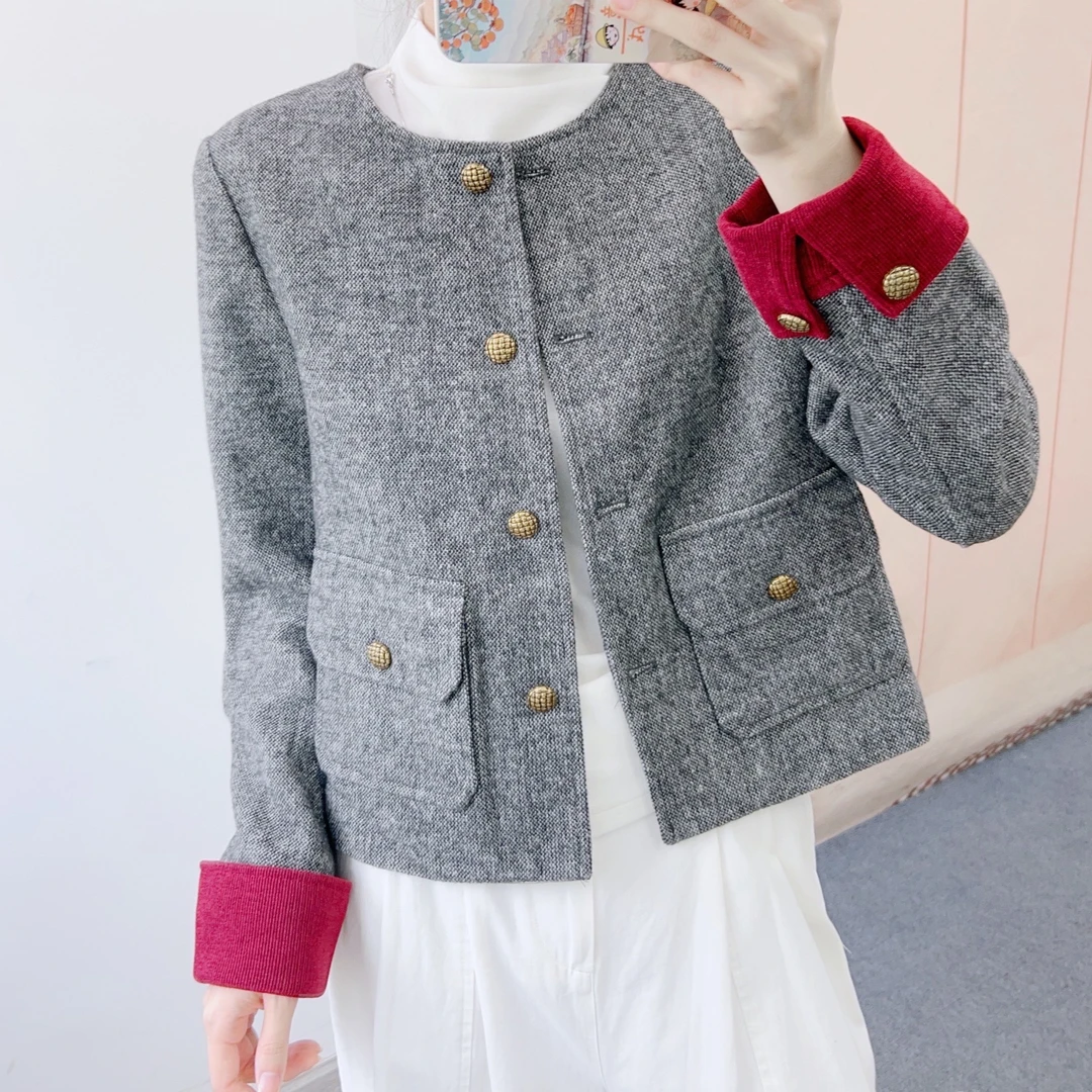 099袖口撞色百搭短款小香风长袖外套099/P