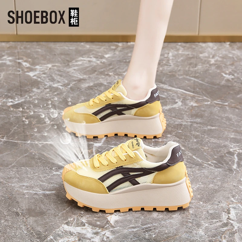 SHOEBOX鞋柜厚底增高休闲运动鞋女2025年夏季韩版网面透气老爹鞋