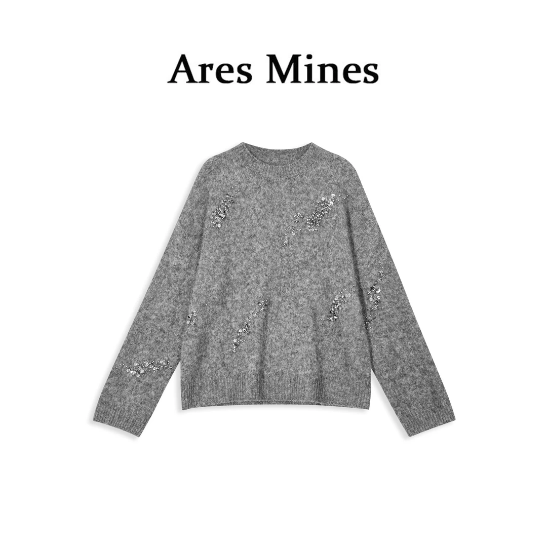 【盛朗熙AresMines】伦敦假日 纯色高智气质钉珠亮片针织圆领毛衣