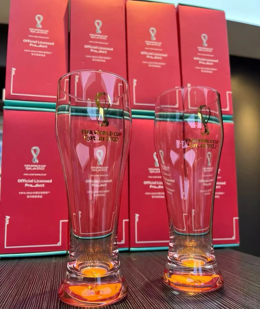 【官方正品】FIFA2022卡塔尔足球世界杯镶银400ml饮专用杯啤酒杯
