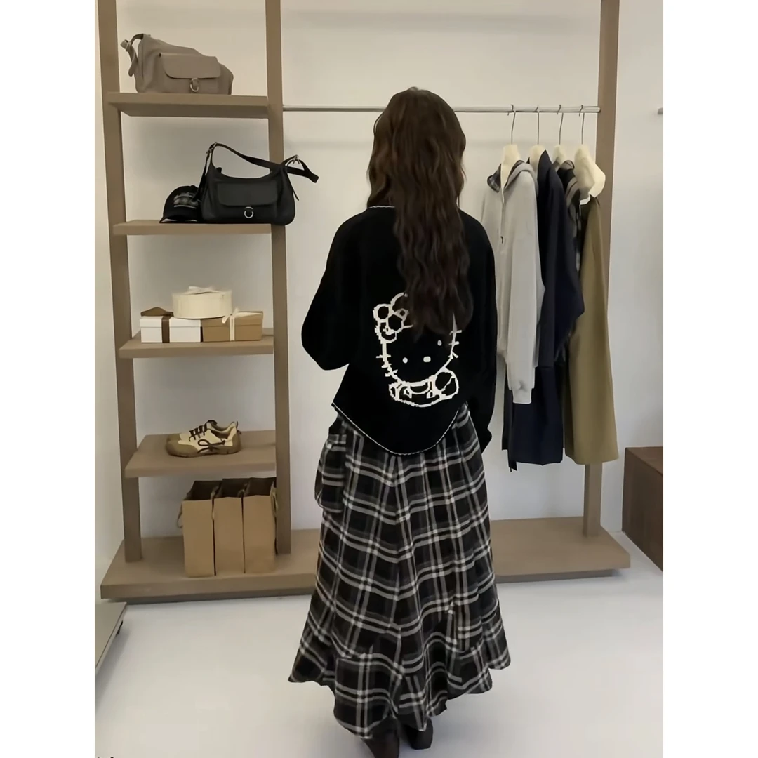 复古风开衫款毛针织衫卡通宽松毛衣上衣显瘦时尚百搭设计感女秋冬