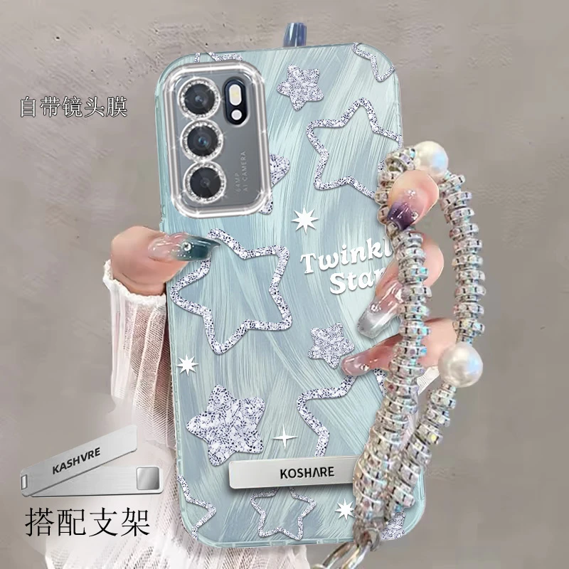 带镜头膜OPPOReno6Pro手机壳5G星星PEPM00全包reno6一体羽纱