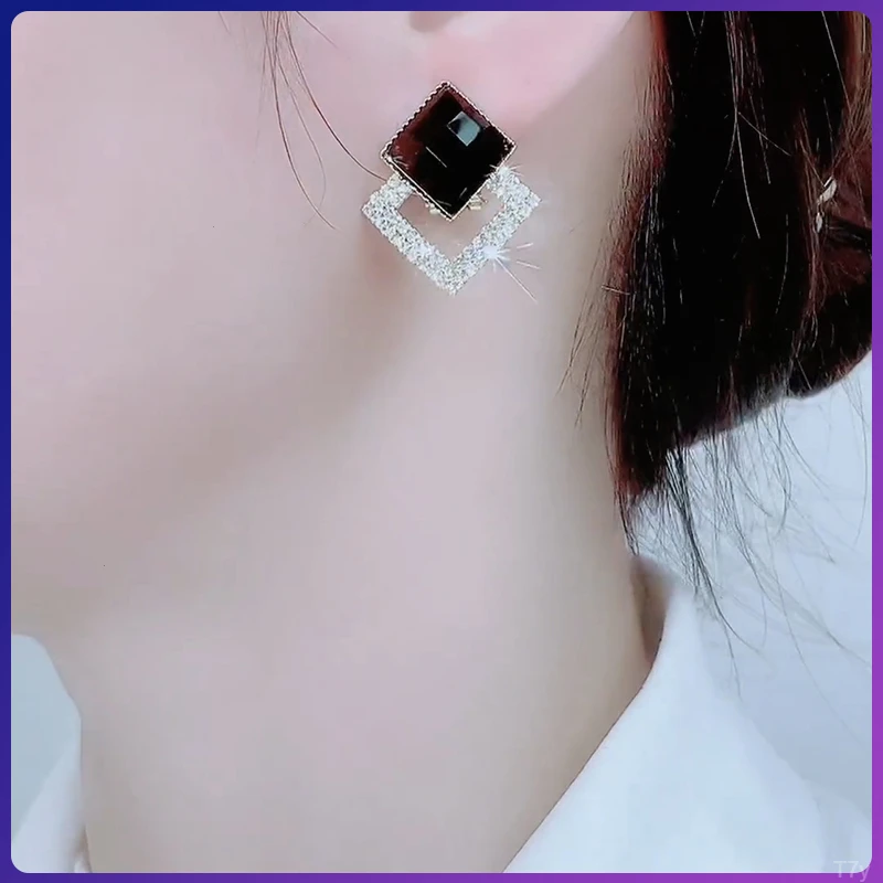 耳钉潮亚克力高级感铜合金2024年双网红耳饰耳饰百搭菱形耳环