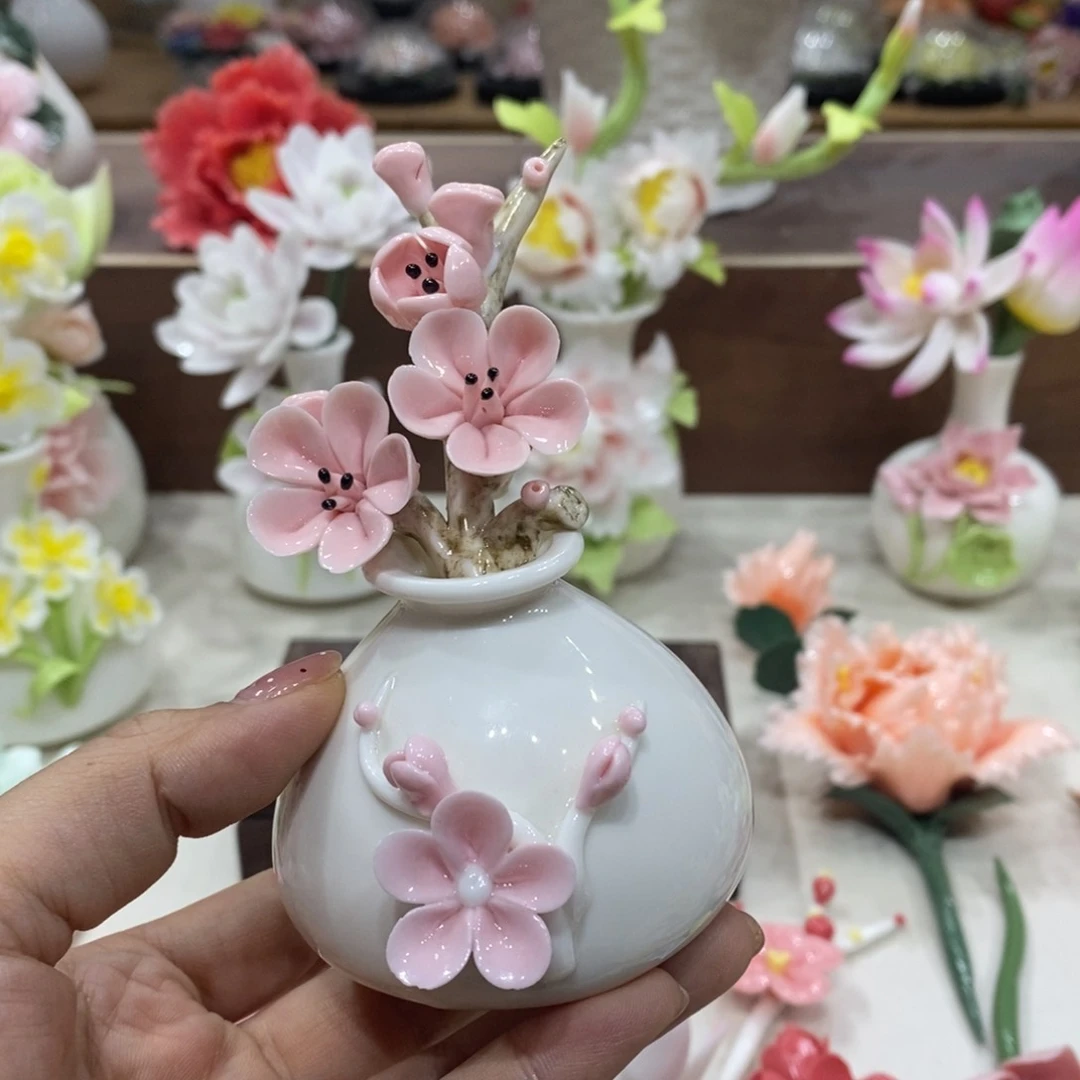 瓷片陶瓷手工花摆件