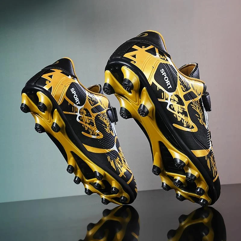 新款C罗刺客足球鞋男童TF长钉儿童魔术贴金色运动训练鞋学生球鞋