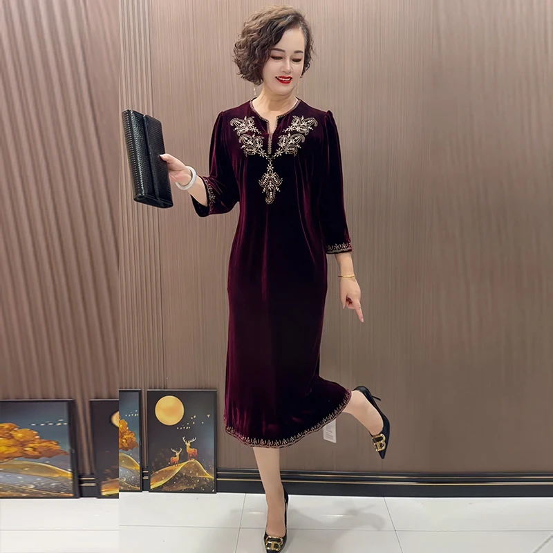 中老年妈妈高品质优雅百搭旗袍裙胖妈妈女装宽松连衣裙贵夫人裙子