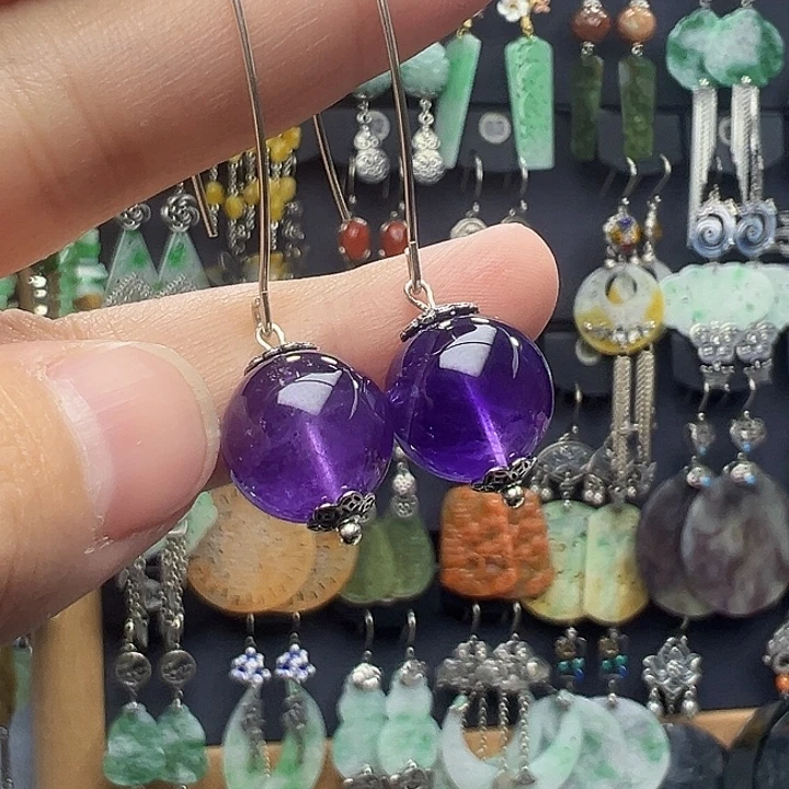 银S925镶嵌紫晶耳饰