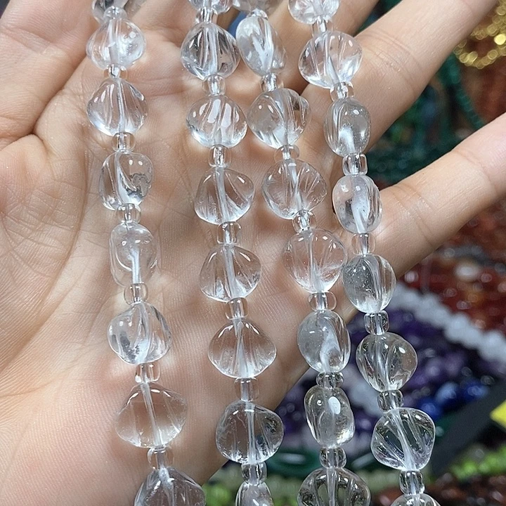 玛瑙/玉髓未镶嵌珠宝半成品亏米炸：天然白水晶扇贝卡12mm