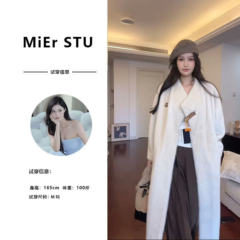 【米儿】女款冬季气质时尚慵懒风皮扣毛毛外套2691