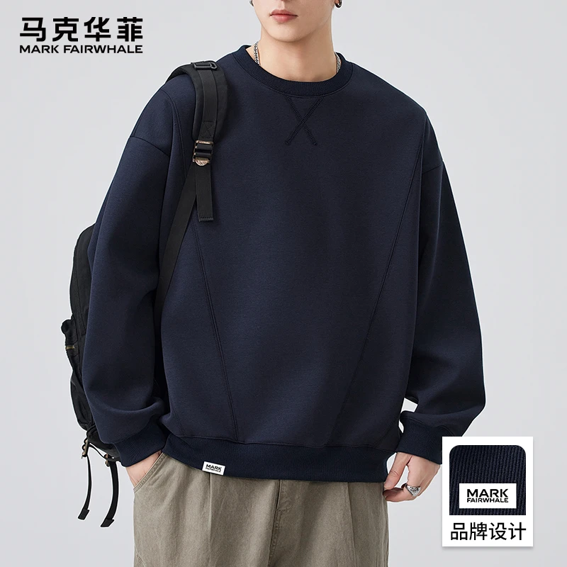 马克华菲美式解构拼接卫衣男款潮牌百搭圆领卫衣户外宽松休闲上衣