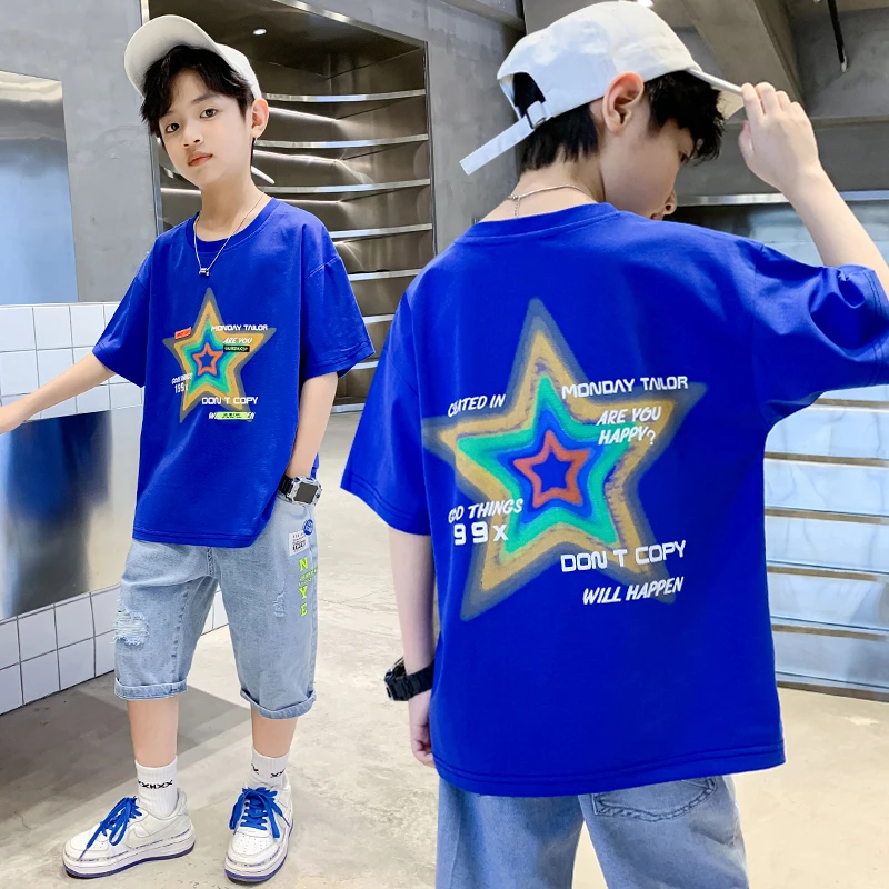 贝尔熊男童短袖T恤纯棉夏季新款儿童帅气男孩帅气中大童半袖潮t