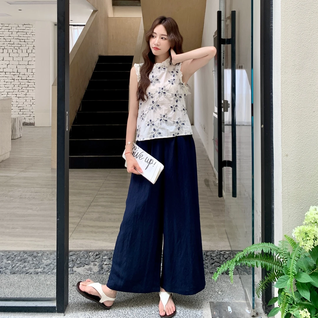 超漂亮国风休闲刺绣无袖马甲显瘦套装两件套女气质韩系俏皮减龄