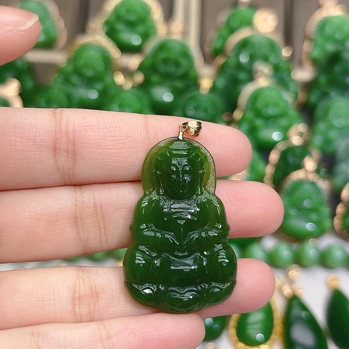 和田玉（碧玉）颈饰18K金镶嵌