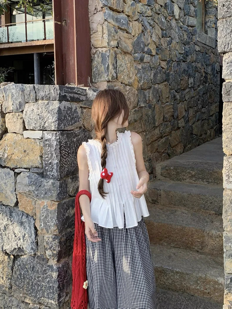 【小月】棉质薄款木耳圆领通勤夏季褶皱衬衫时尚韩版短休闲风