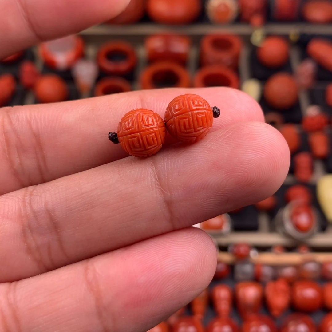 南红玛瑙未镶嵌回纹对珠9+