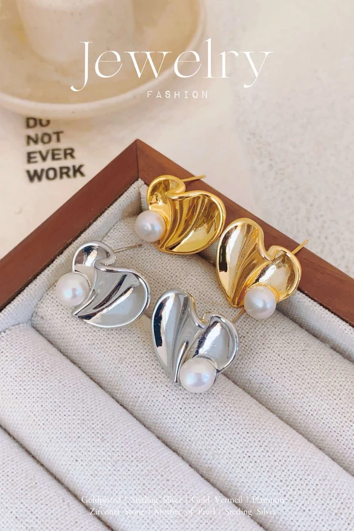 铜合金耳饰 爱心耳钉饰品轻奢小众珠珠耳钉气质耳钉俏皮小香风款