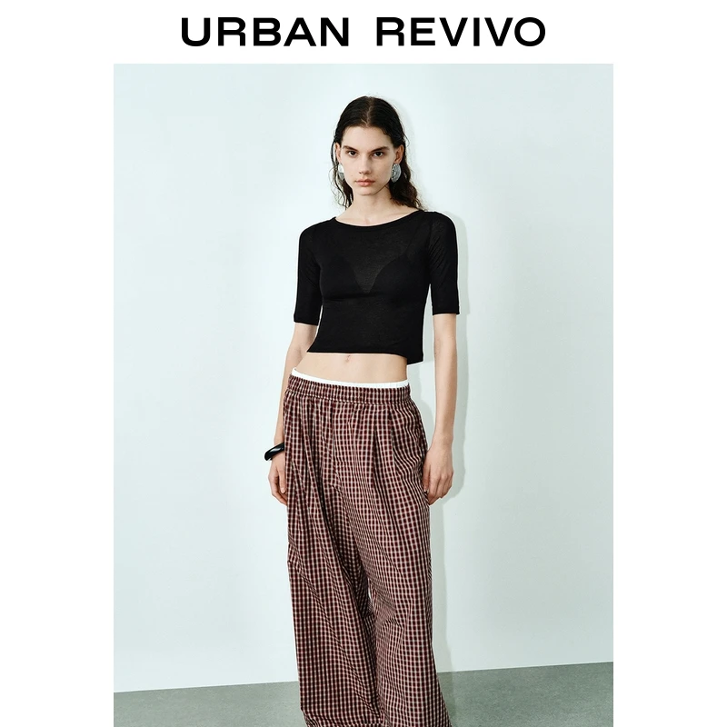 UR2025秋季新款女装时尚露背绑带修身短款T恤UWM450114