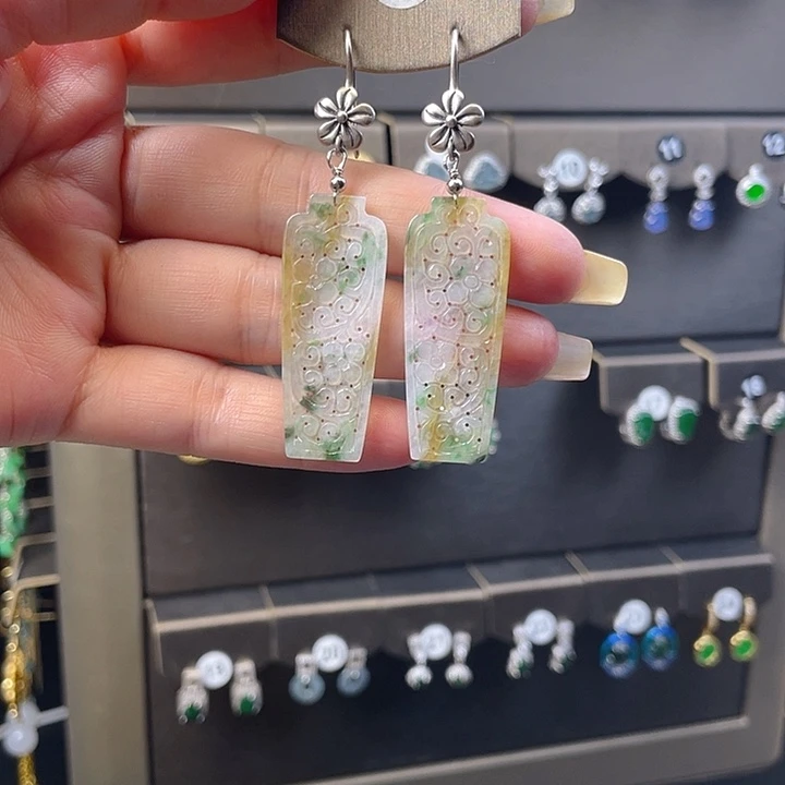 银S925镶嵌翡翠耳饰翡翠